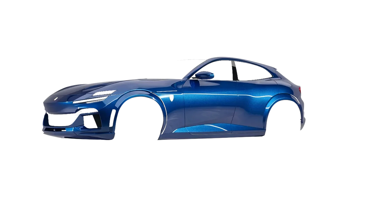 Ferrari Purosangue 2024 wrapped in Deep Blue Gloss (ORACAL 970RA-192G), front three-quarter view