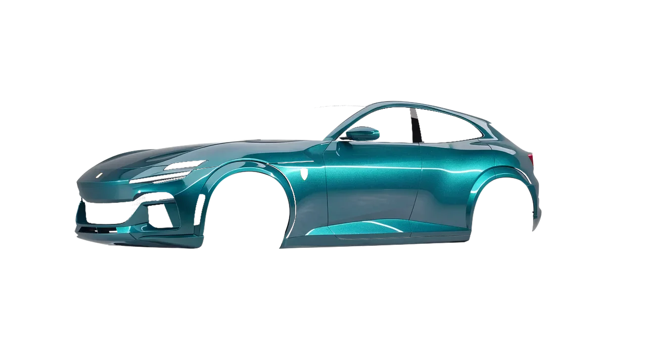 Ferrari Purosangue 2024 wrapped in Dynamic Teal Gloss (KPMF K75455), front three-quarter view