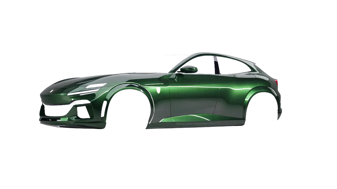 Ferrari Purosangue 2024 wrapped in Fir Green Gloss (ORACAL 970RA-677G), front three-quarter view