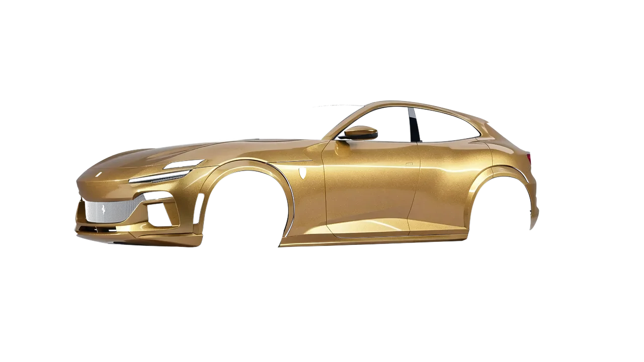 Ferrari Purosangue 2024 wrapped in Gold (Avery Dennison SW900-215-M), front three-quarter view