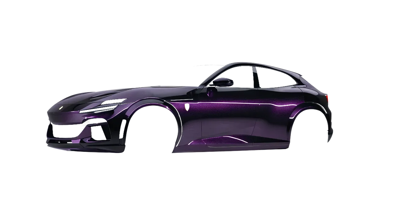 Ferrari Purosangue 2024 wrapped in Hypnotic Black Violet Gloss (KPMF K75459), front three-quarter view