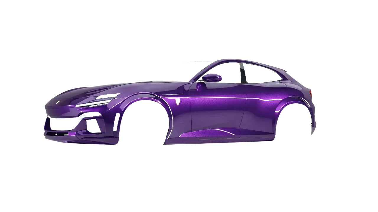 Ferrari Purosangue 2024 wrapped in Imperial Orchid Gloss (KPMF K75468), front three-quarter view