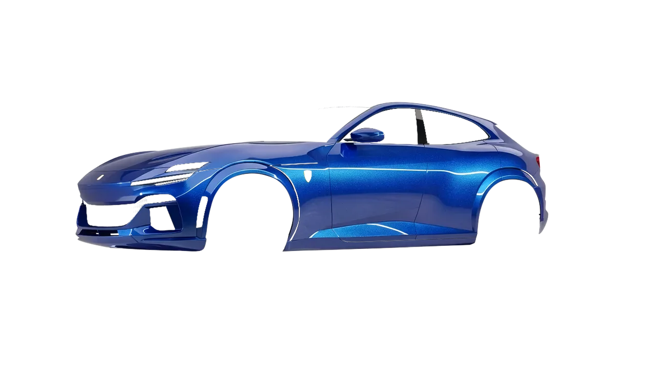 Ferrari Purosangue 2024 wrapped in Indulgent Blue Gloss (KPMF K75405), front three-quarter view