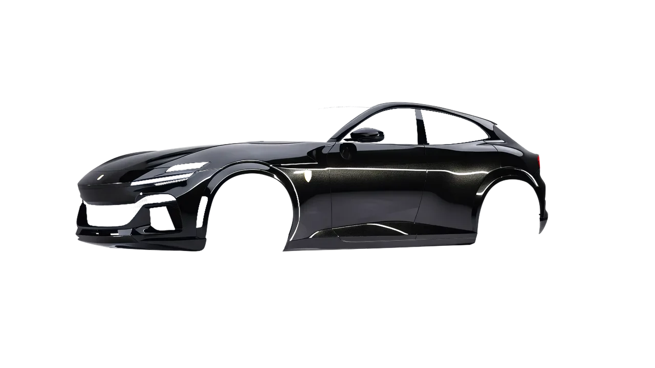 Ferrari Purosangue 2024 wrapped in Magnetic Black Gloss (KPMF K75440), front three-quarter view