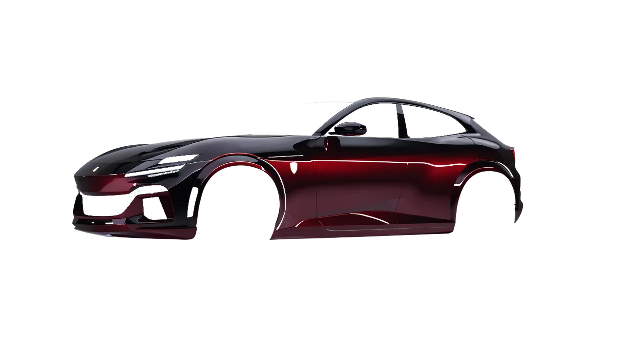 Ferrari Purosangue 2024 wrapped in Midnight Crimson Bloom Gloss (KPMF K75447), front three-quarter view