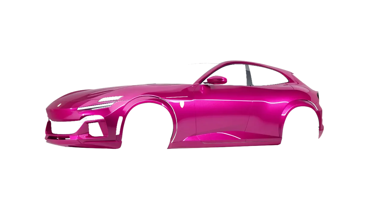 Ferrari Purosangue 2024 wrapped in Momentum Pink Gloss (KPMF K75406), front three-quarter view