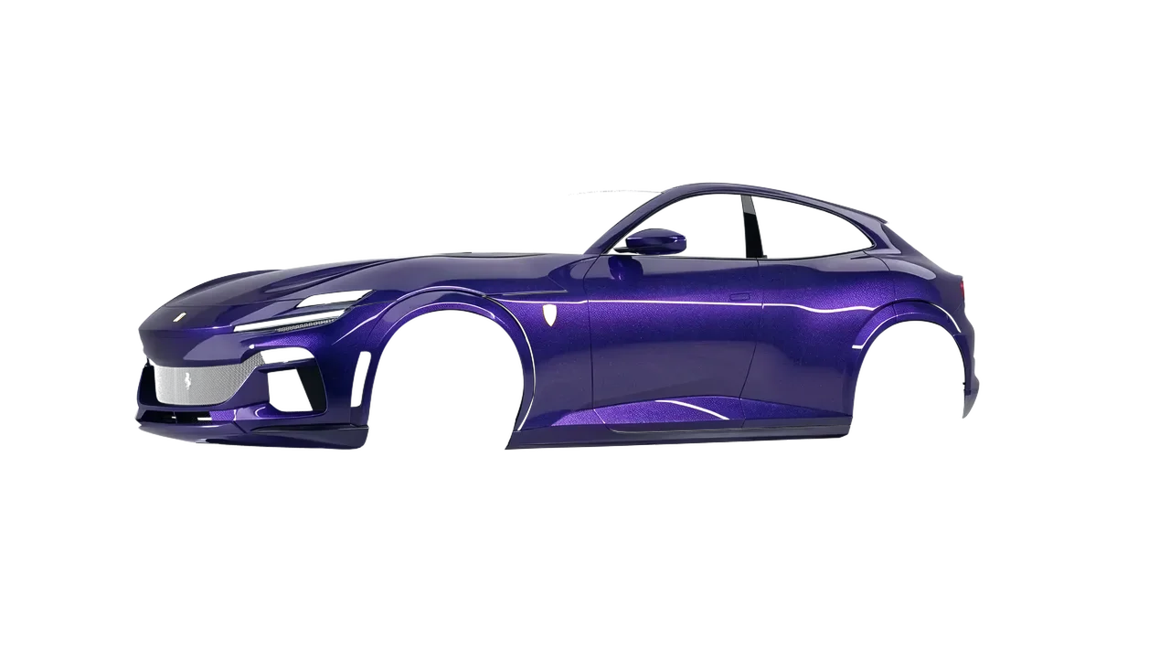 Ferrari Purosangue 2024 wrapped in Mysterious Indigo (Avery Dennison SW900-700-M), front three-quarter view