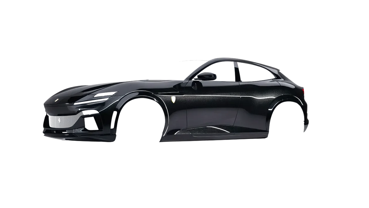 Ferrari Purosangue 2024 wrapped in Mystery Black (Avery Dennison SW900-184-M), front three-quarter view