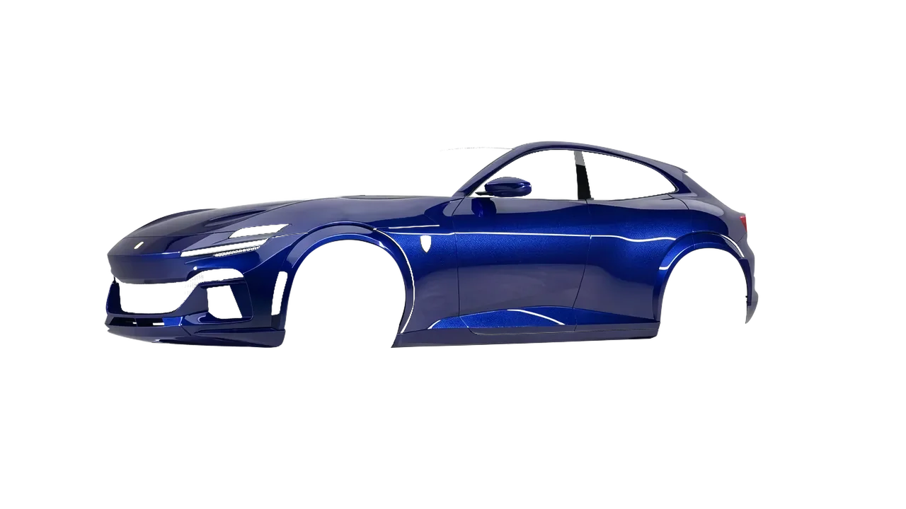 Ferrari Purosangue 2024 wrapped in Opulent Indigo Gloss (KPMF K75452), front three-quarter view