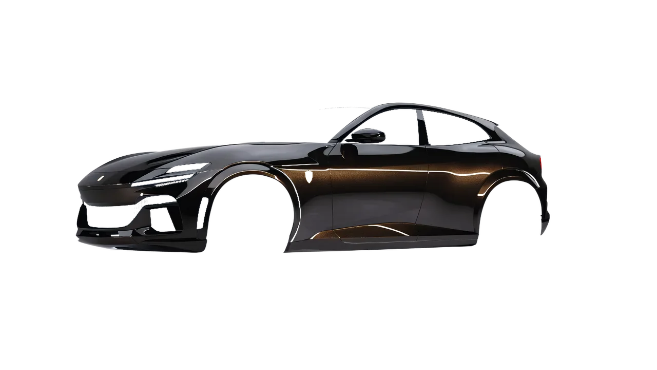 Ferrari Purosangue 2024 wrapped in Phantom Black Metallic Gloss (KPMF K75448), front three-quarter view