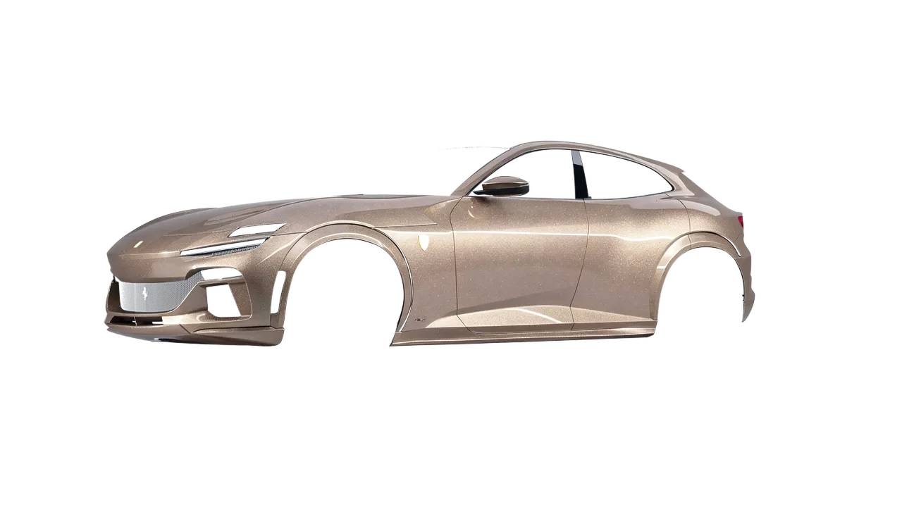Ferrari Purosangue 2024 wrapped in Sand Sparkle (Avery Dennison SW900-255-M), front three-quarter view