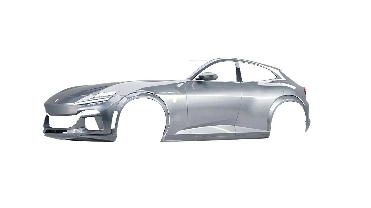 Ferrari Purosangue 2024 wrapped in Silver Grey Gloss (ORACAL 970RA-090G), front three-quarter view