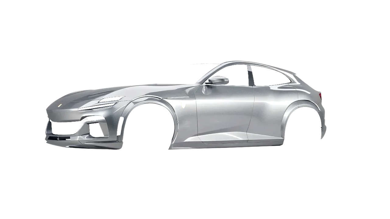 Ferrari Purosangue 2024 wrapped in Silver Lake Gloss (ORACAL 970RA-904G), front three-quarter view