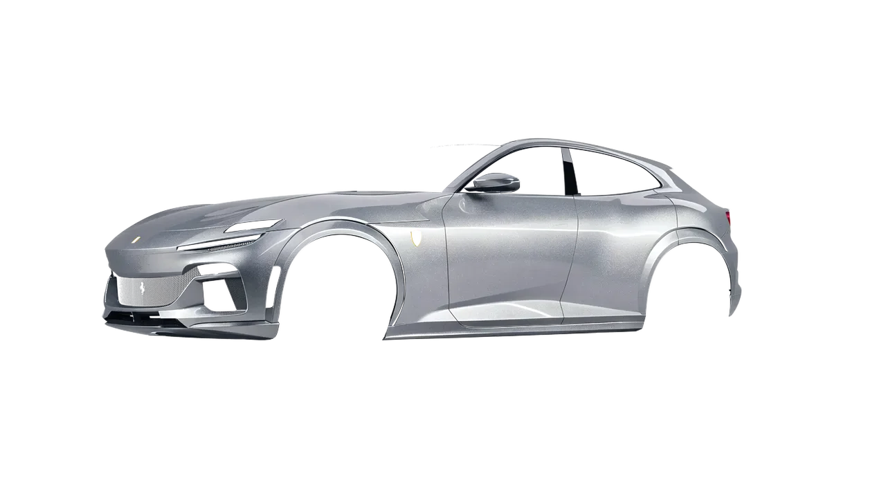 Ferrari Purosangue 2024 wrapped in Silver (Avery Dennison SW900-803-M), front three-quarter view