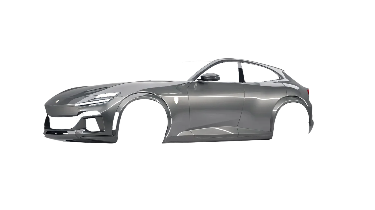 Ferrari Purosangue 2024 wrapped in Tin Gloss (ORACAL 970RA-933G), front three-quarter view