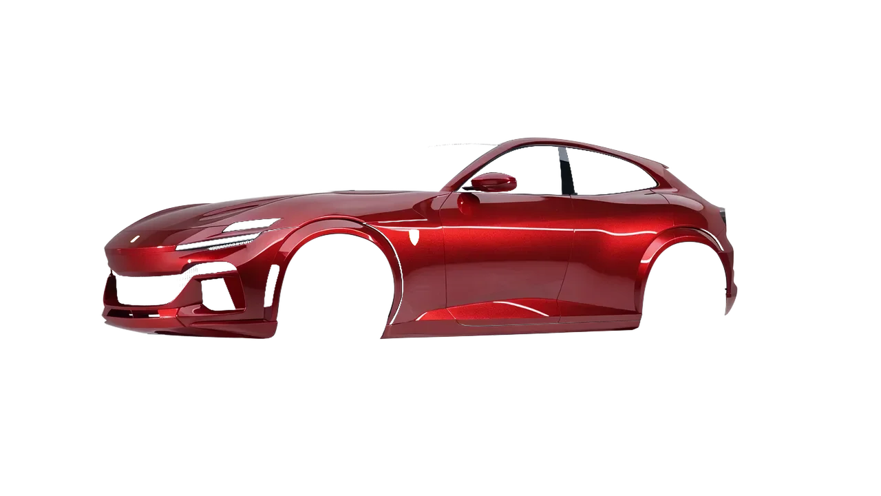 Ferrari Purosangue 2024 wrapped in Vengeance Red Gloss (KPMF K75403), front three-quarter view