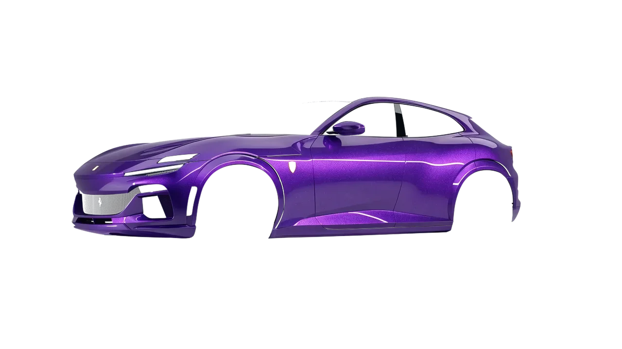 Ferrari Purosangue 2024 wrapped in Vibrant Violet (Avery Dennison SW900-522-M), front three-quarter view