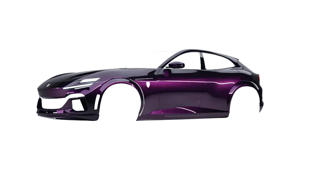 Ferrari Purosangue 2024 wrapped in Viola Noir Gloss (KPMF K75416), front three-quarter view