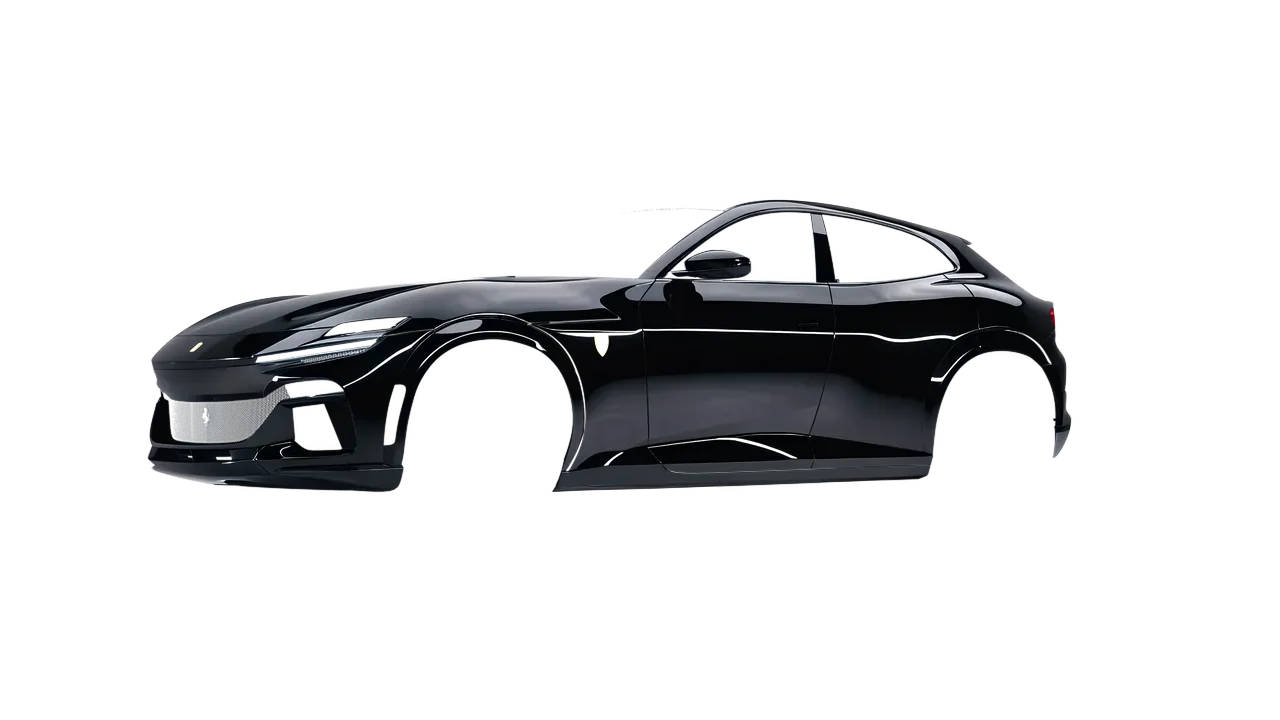 Ferrari Purosangue 2024 wrapped in Obsidian Black (Avery Dennison SW900-191-O), front three-quarter view