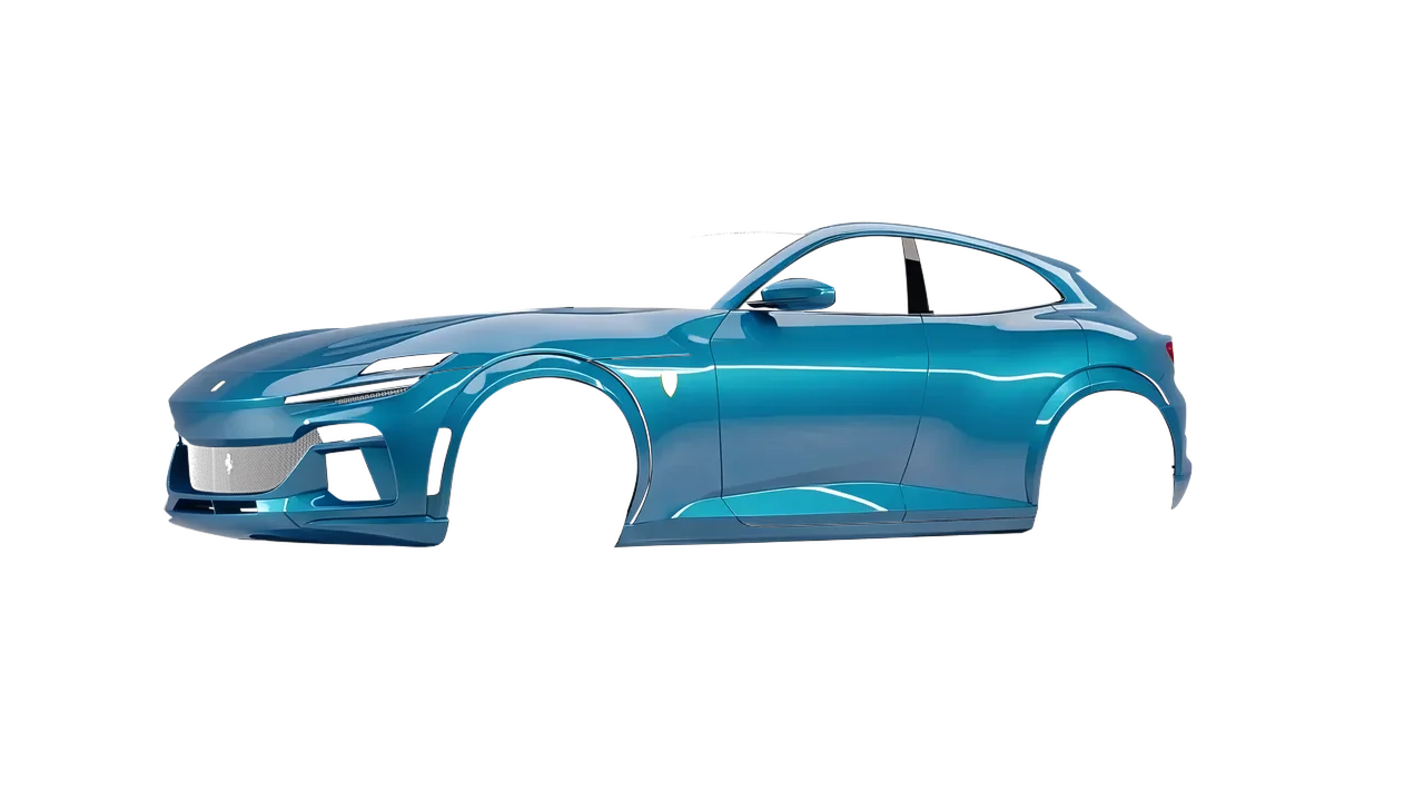Ferrari Purosangue 2024 wrapped in Park Avenue Blue (Avery Dennison SW900-703-O), front three-quarter view