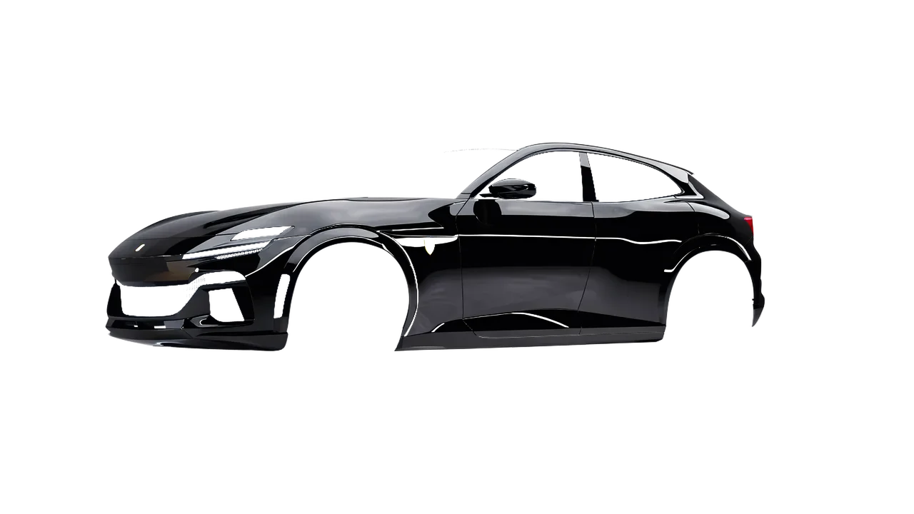 Ferrari Purosangue 2024 wrapped in Perfect Black Gloss (KPMF K75443), front three-quarter view