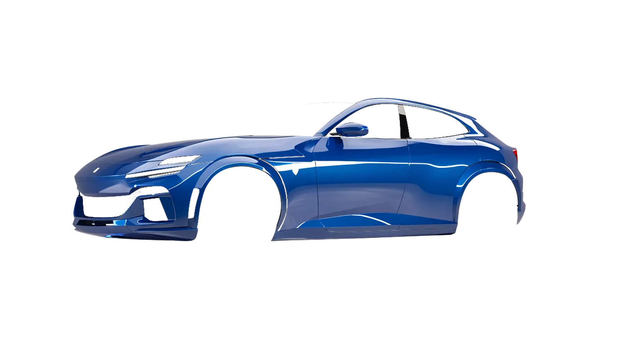 Ferrari Purosangue 2024 wrapped in Police Blue Gloss (ORACAL 970RA-572G), front three-quarter view