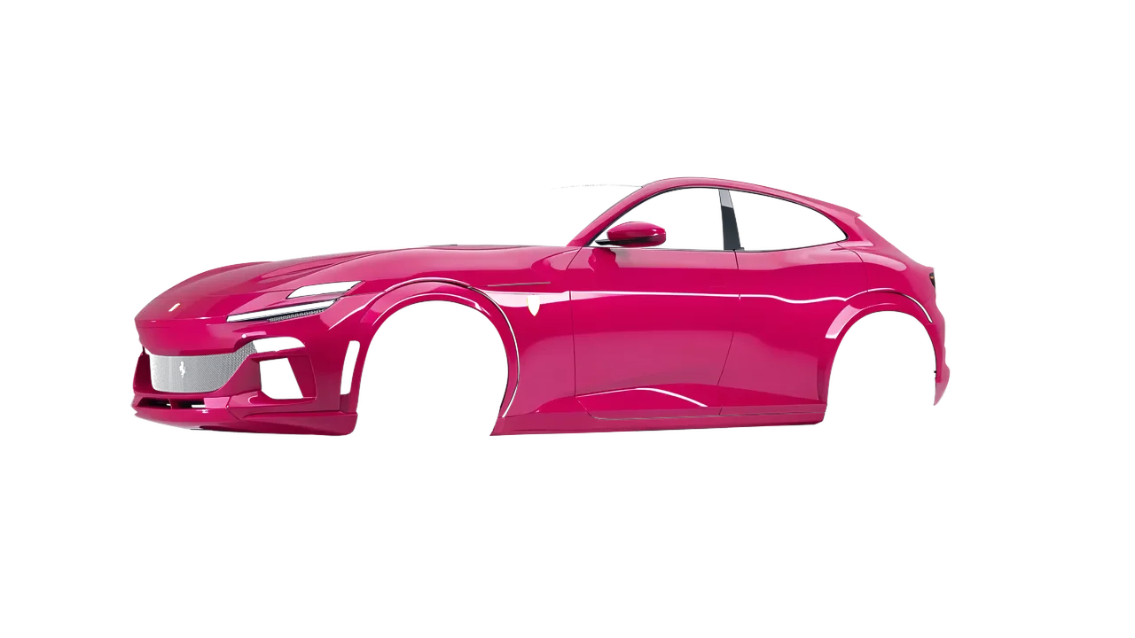 Ferrari Purosangue 2024 wrapped in Pool Party Pink (Avery Dennison SW900-517-O), front three-quarter view