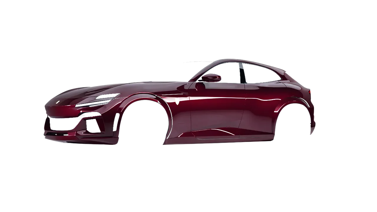 Ferrari Purosangue 2024 wrapped in Purple Red Gloss (ORACAL 970RA-026G), front three-quarter view