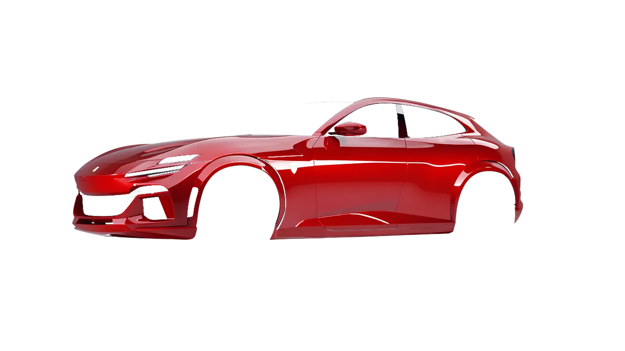 Ferrari Purosangue 2024 wrapped in Red Gloss (ORACAL 970RA-031G), front three-quarter view