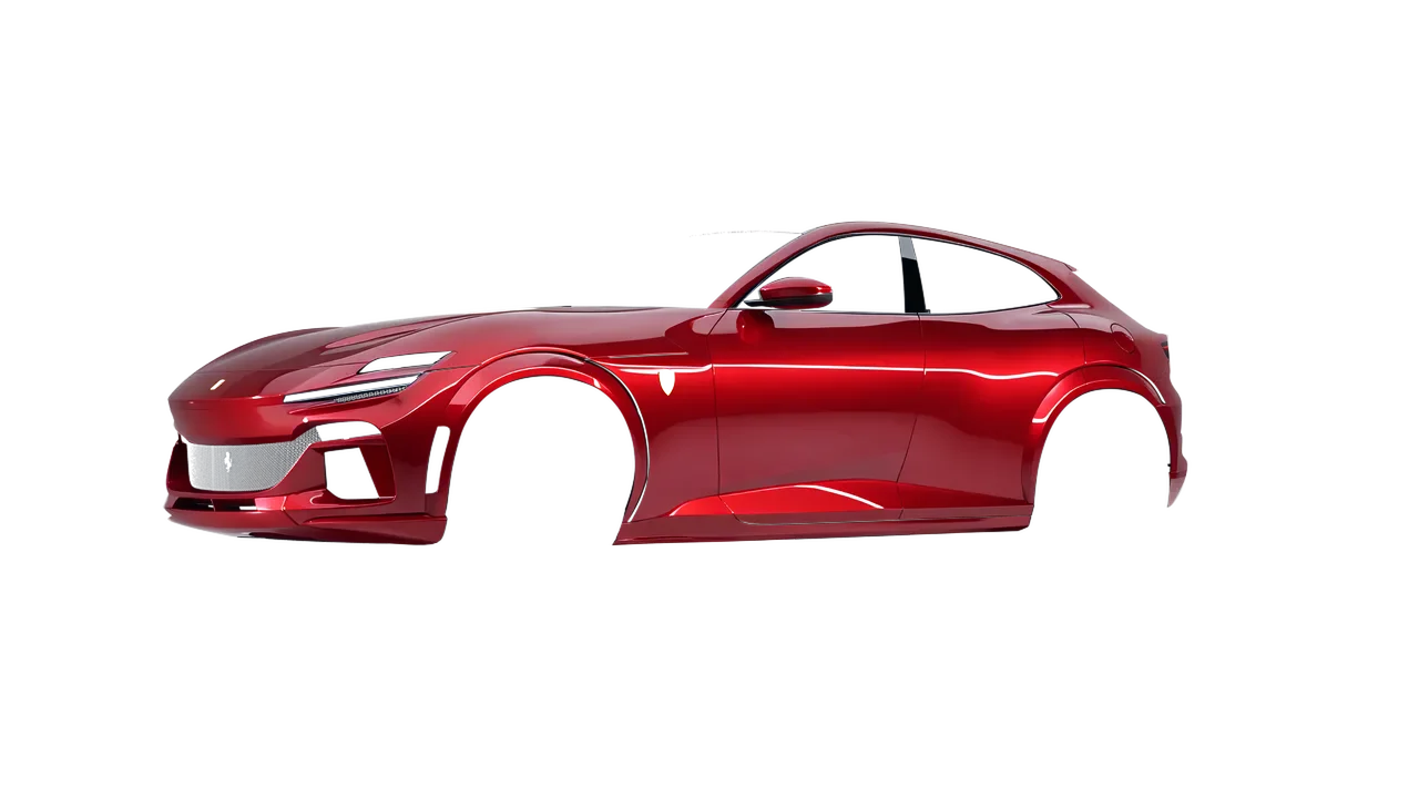 Ferrari Purosangue 2024 wrapped in Red Metallic (3M G203), front three-quarter view