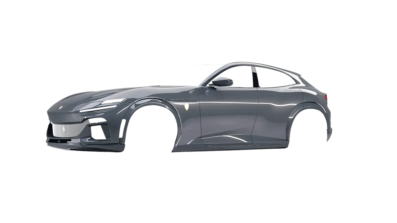Ferrari Purosangue 2024 wrapped in Rock Grey (Avery Dennison SW900-821-O), front three-quarter view