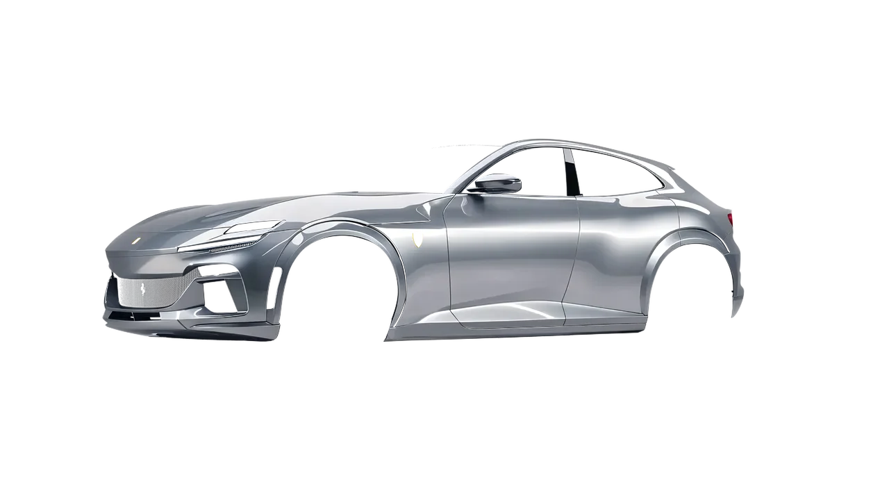 Ferrari Purosangue 2024 wrapped in Sterling Silver (3M G251), front three-quarter view