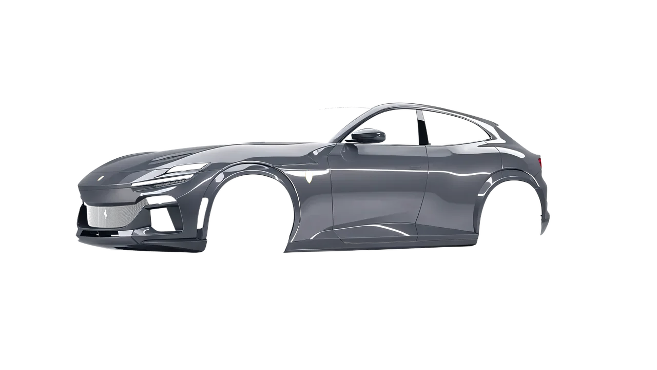 Ferrari Purosangue 2024 wrapped in Storm Gray (3M G31), front three-quarter view
