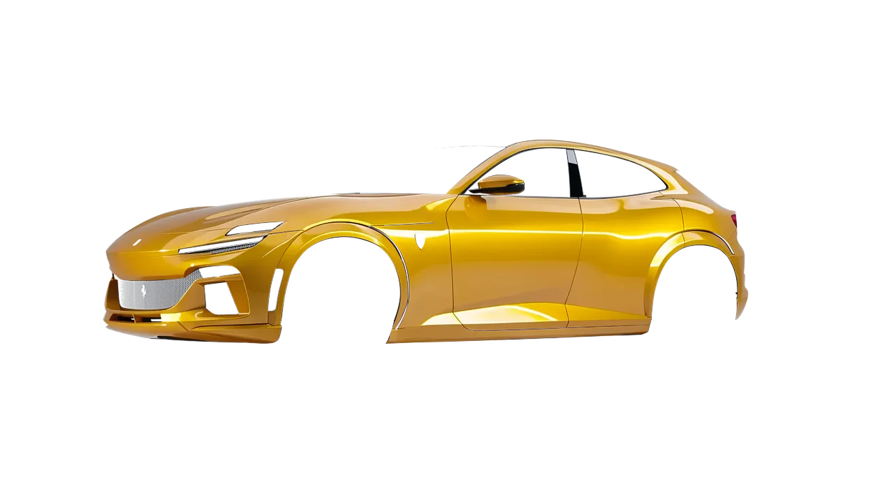 Ferrari Purosangue 2024 wrapped in Sunflower (3M G25), front three-quarter view
