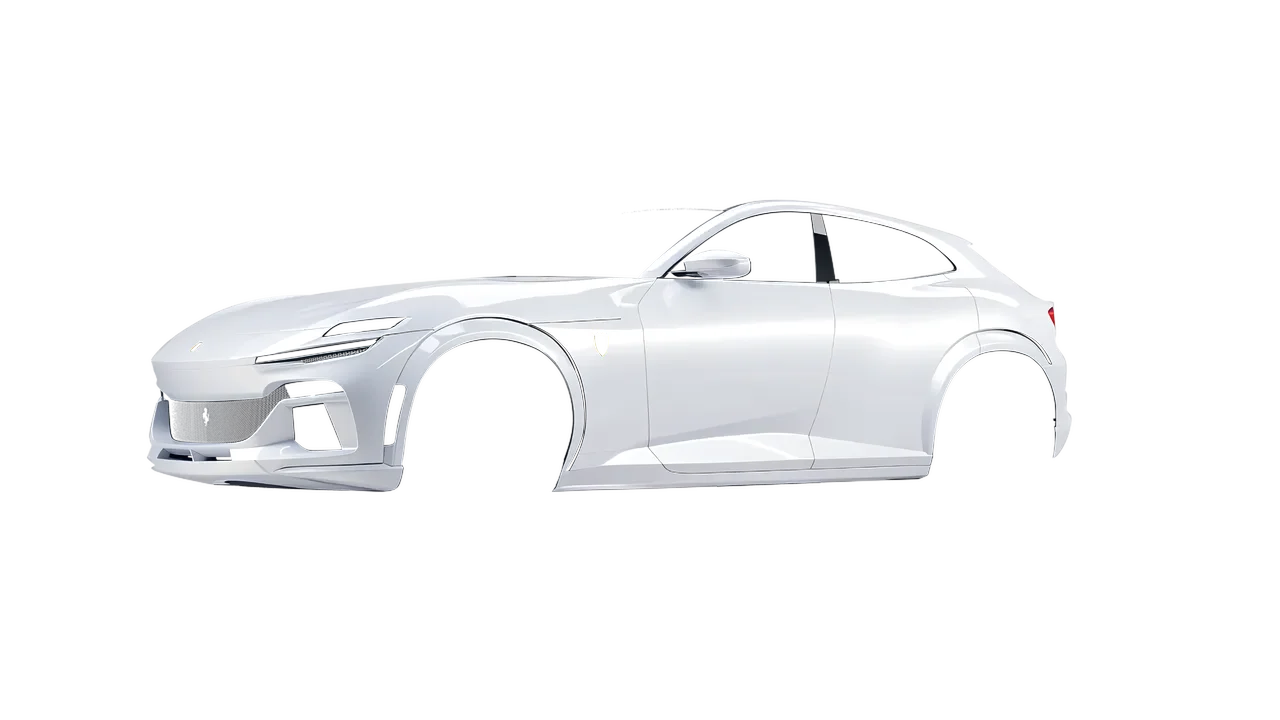 Ferrari Purosangue 2024 wrapped in White Aluminum (3M G120), front three-quarter view