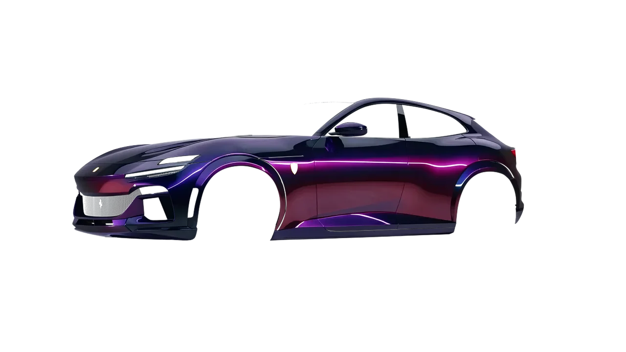Ferrari Purosangue 2024 wrapped in Wicked (3M GP298), front three-quarter view