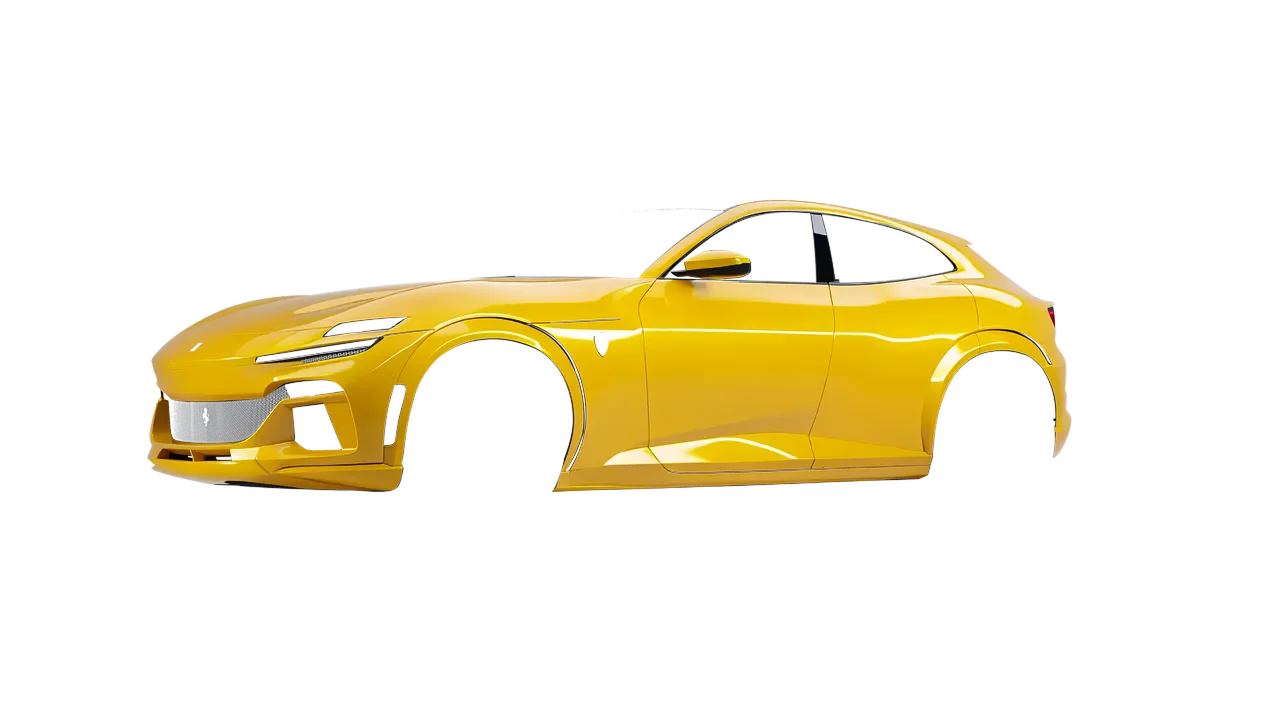 Ferrari Purosangue 2024 wrapped in Gloss Yellow (Avery Dennison SW900-235-O), front three-quarter view
