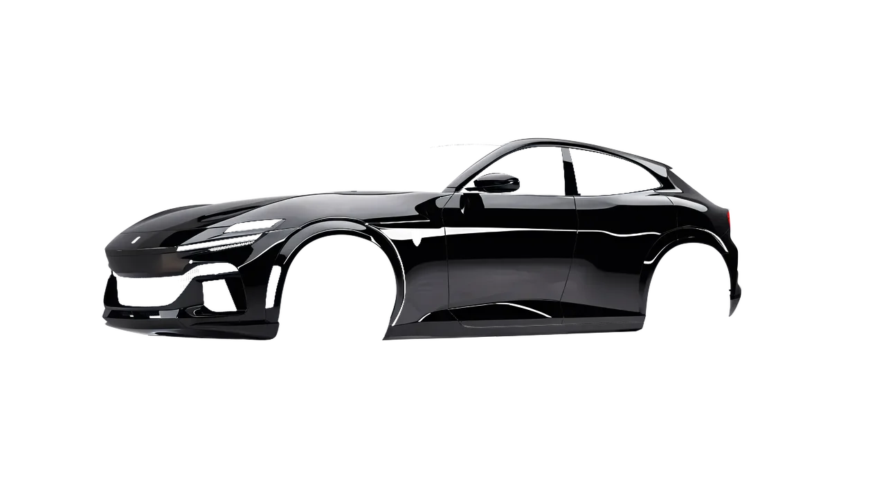Ferrari Purosangue 2024 wrapped in High Gloss Black Metallic (3M HG212), front three-quarter view