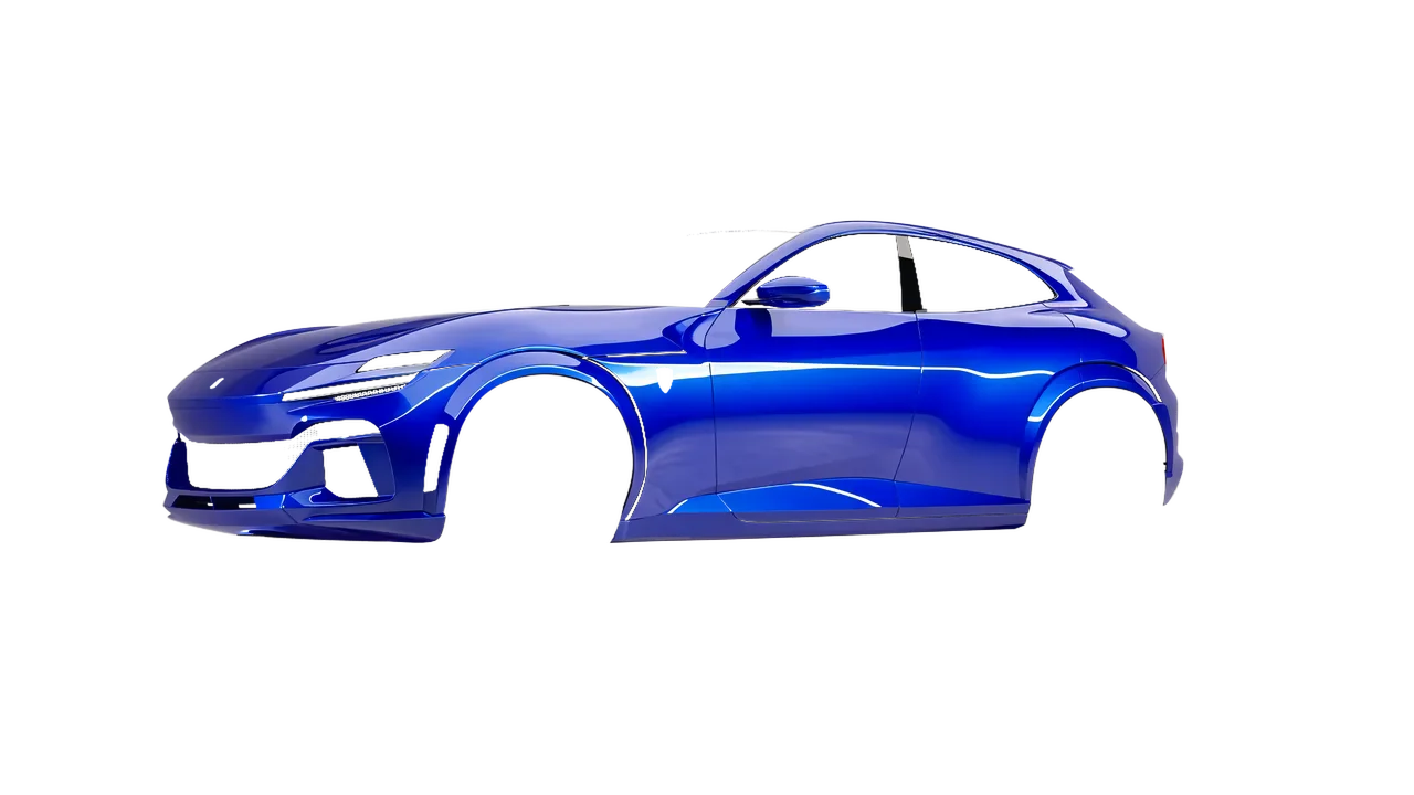 Ferrari Purosangue 2024 wrapped in High Gloss Blue Raspberry (3M HG378), front three-quarter view