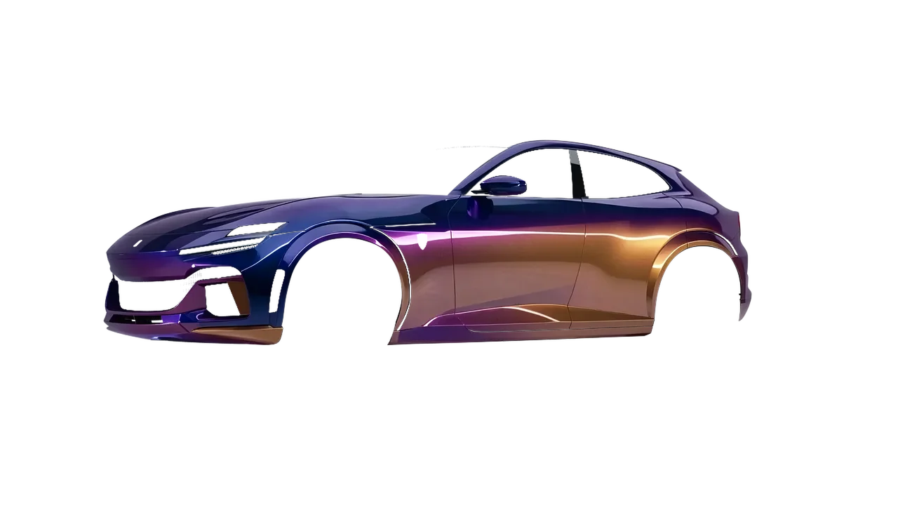 Ferrari Purosangue 2024 wrapped in High Gloss Flip Deep Space (3M HGP278), front three-quarter view