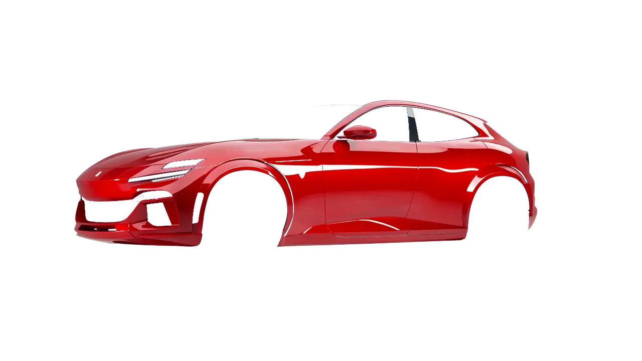 Ferrari Purosangue 2024 wrapped in High Gloss Hot Rod Red (3M HG13), front three-quarter view