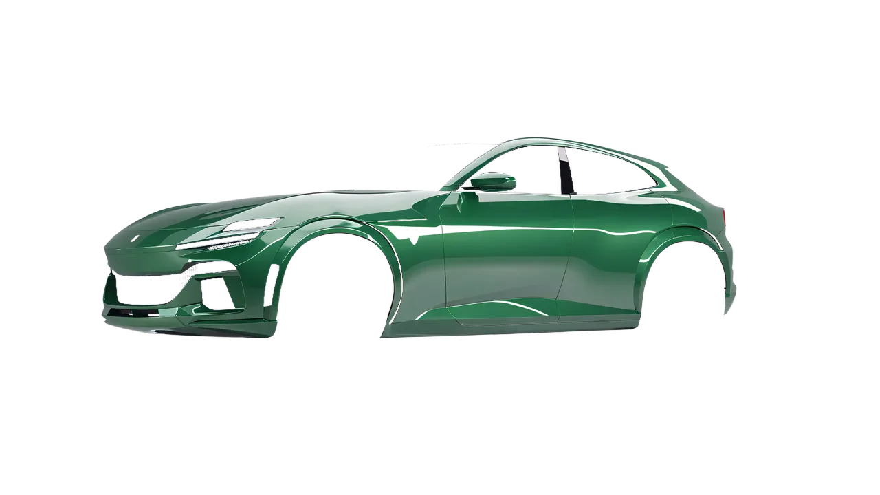 Ferrari Purosangue 2024 wrapped in High Gloss Mantis Green (3M HG36), front three-quarter view