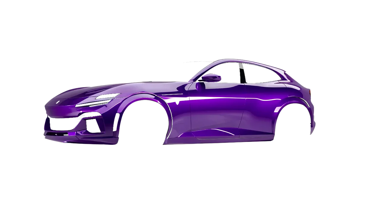 Ferrari Purosangue 2024 wrapped in High Gloss Plum Explosion 2.0 (3M HGP258), front three-quarter view