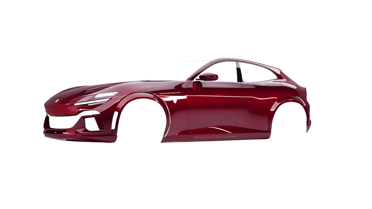 Ferrari Purosangue 2024 wrapped in High Gloss Ruby Rosso (3M HG73), front three-quarter view