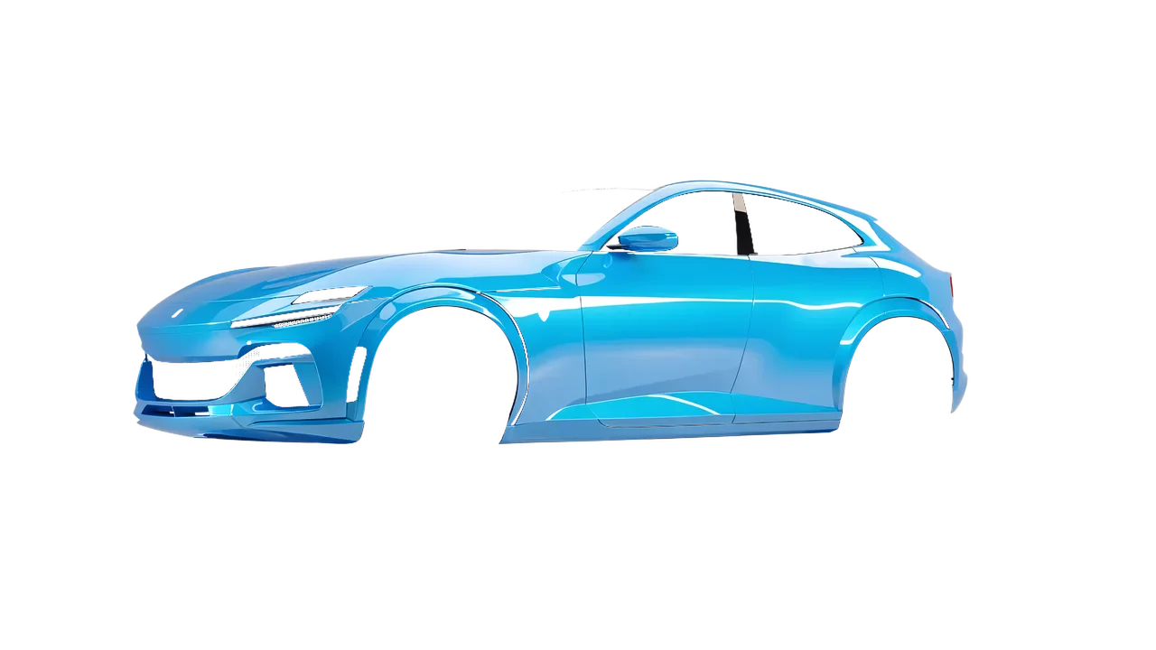 Ferrari Purosangue 2024 wrapped in High Gloss Sky Blue (3M HG77), front three-quarter view