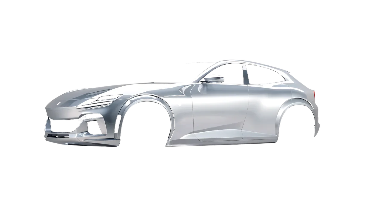 Ferrari Purosangue 2024 wrapped in High Gloss White Aluminum (3M HG120), front three-quarter view