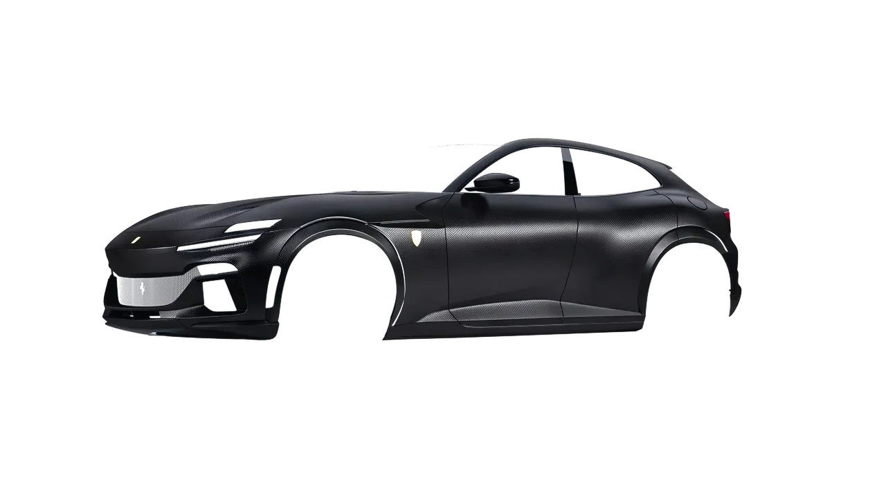 Ferrari Purosangue 2024 wrapped in Matrix Black (3M MX12), front three-quarter view