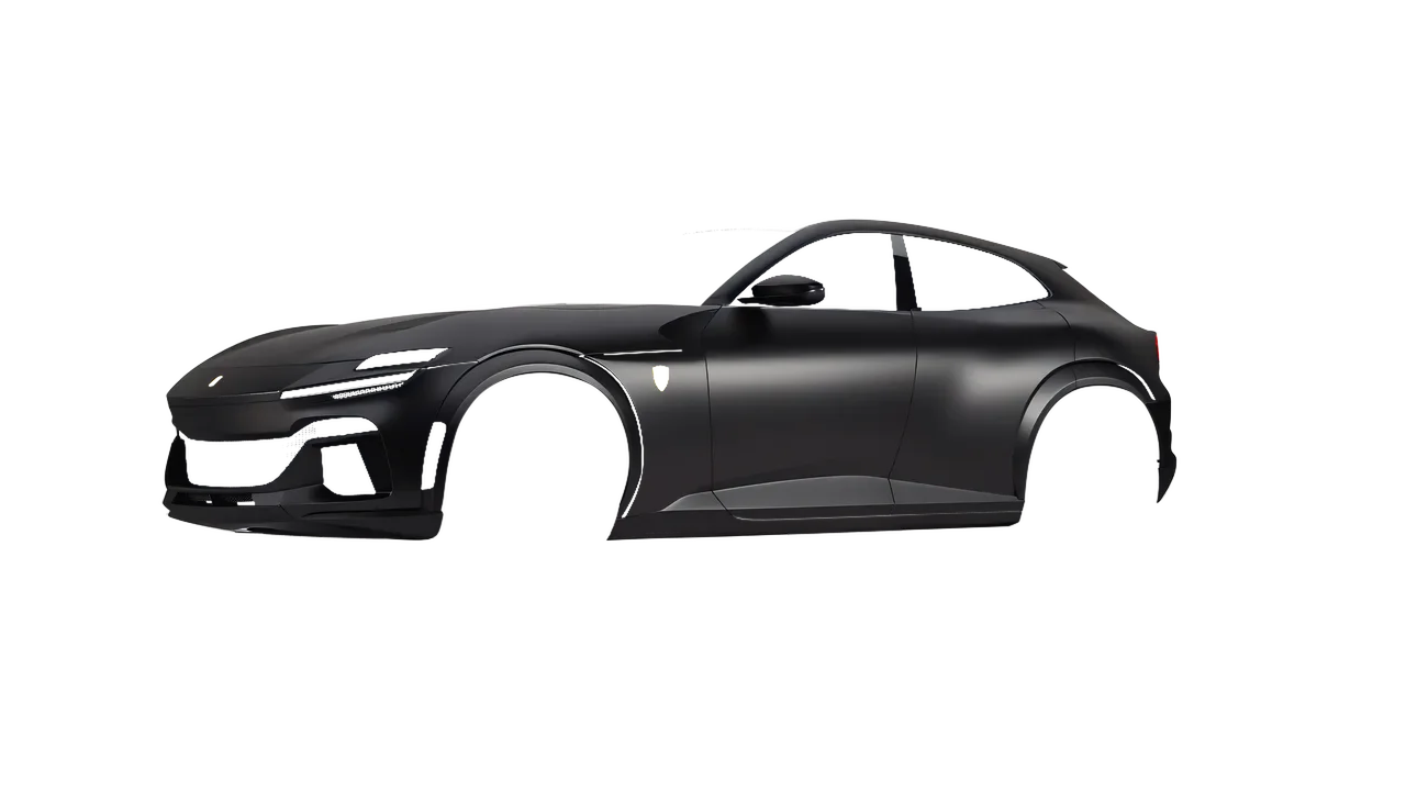 Ferrari Purosangue 2024 wrapped in Black Matt (ORACAL 970RA-070M), front three-quarter view