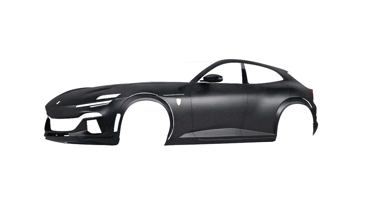 Ferrari Purosangue 2024 wrapped in Black Matt (KPMF K89021), front three-quarter view