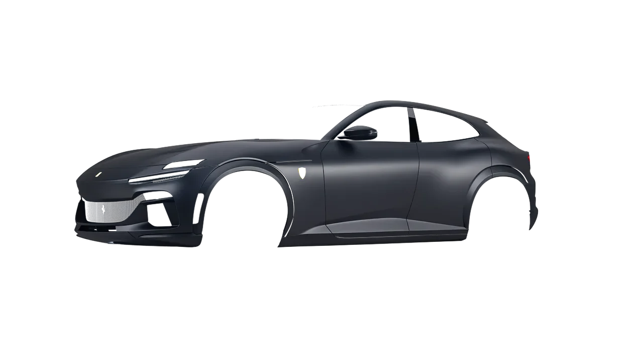Ferrari Purosangue 2024 wrapped in Black Metallic (3M M212), front three-quarter view
